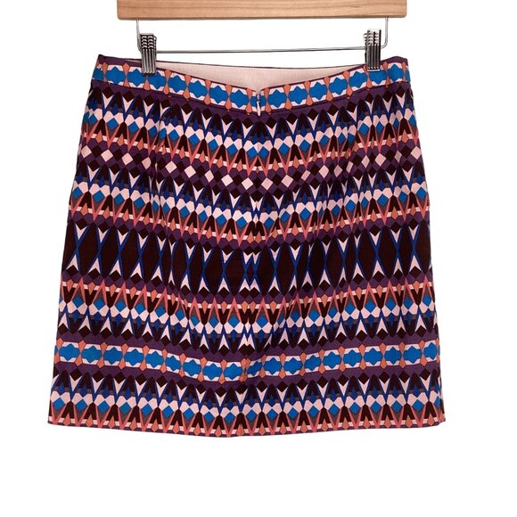 J. Crew Womens Geometric Patterned Skirt Size 8 Lined Blue & Purple - Picture 5 of 8